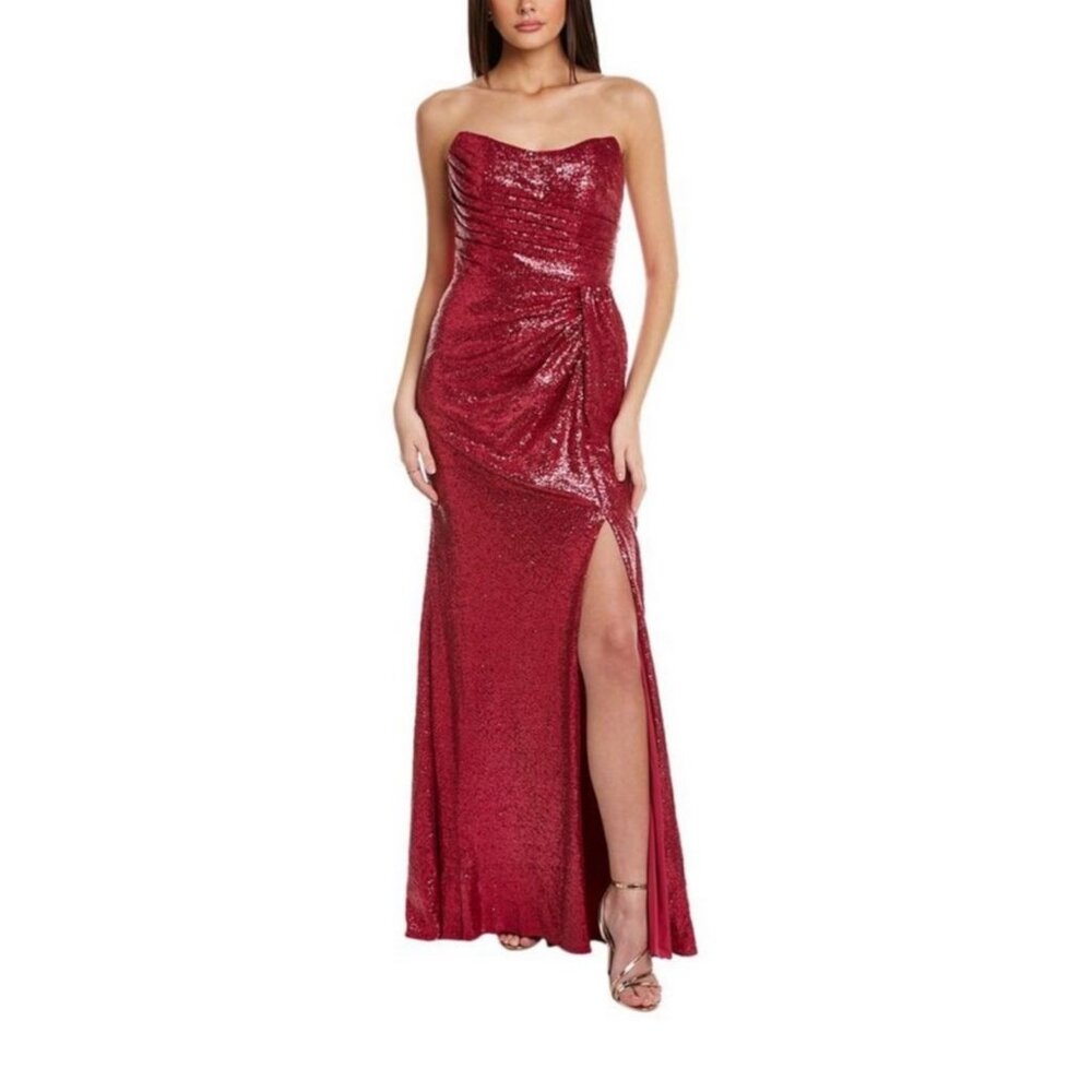 Rene Ruiz Collection Draped Strapless Sequin Gown